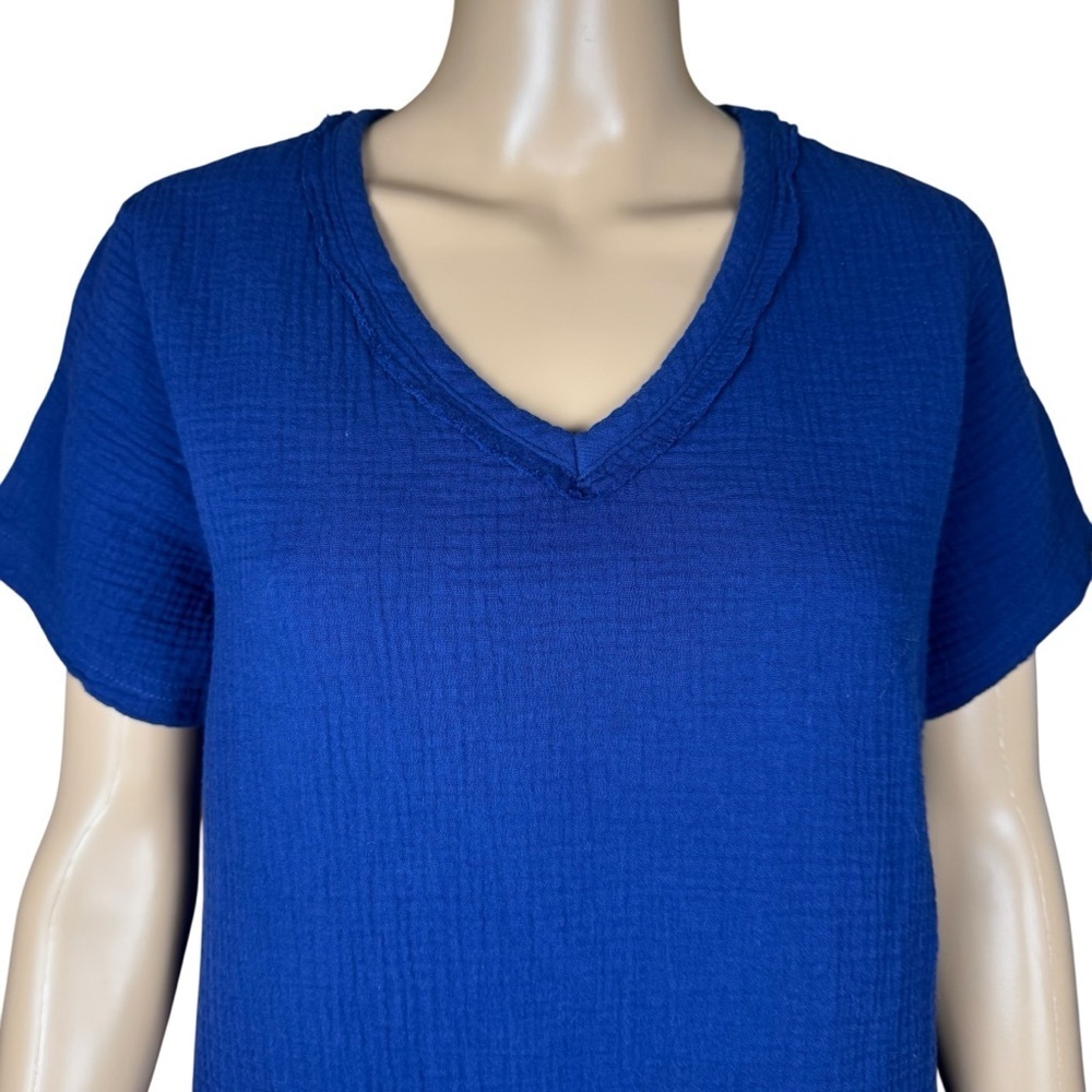 New Belle Beach by Kim Gravel Gauze V-Neck Nautical Navy Cotton Top Size XS - Picture 3 of 10